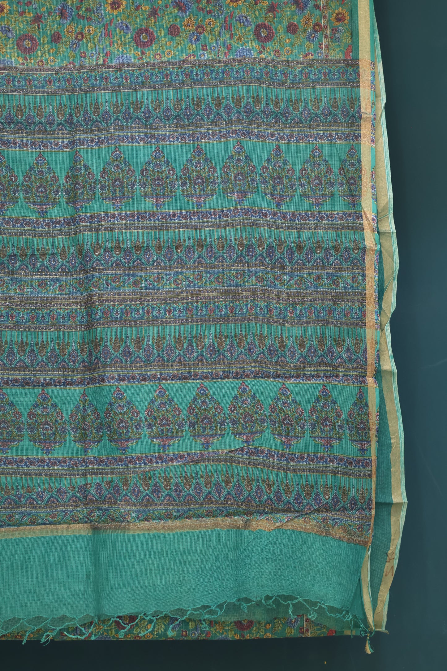 Sea Green Digital printed Kota Doria Saree