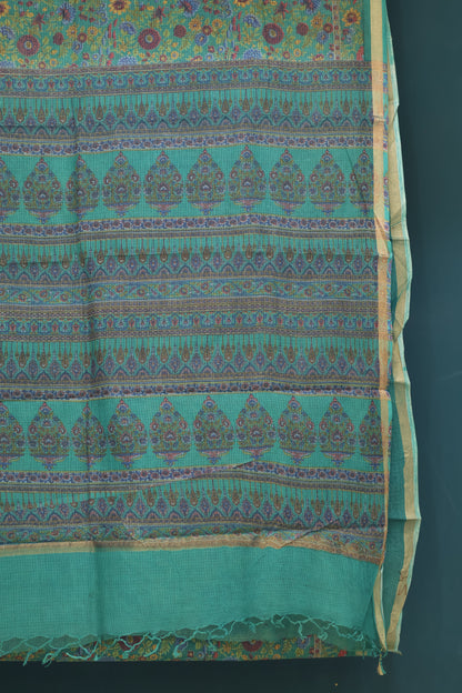 Sea Green Digital printed Kota Doria Saree