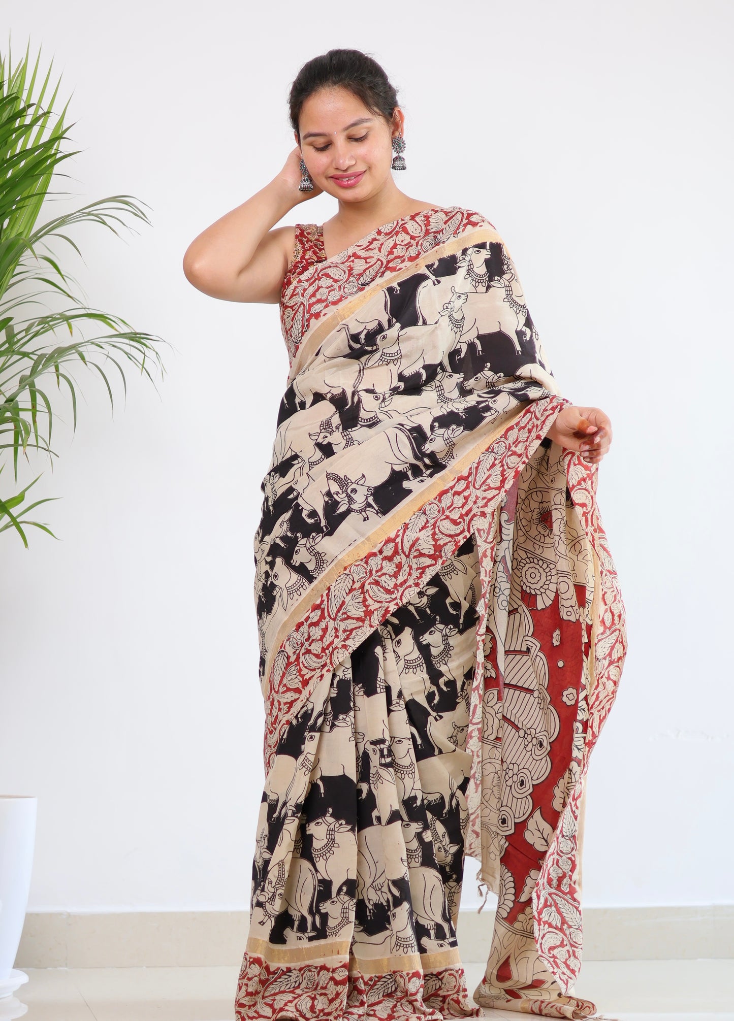 Black Pichwai kalamkari Silk Saree