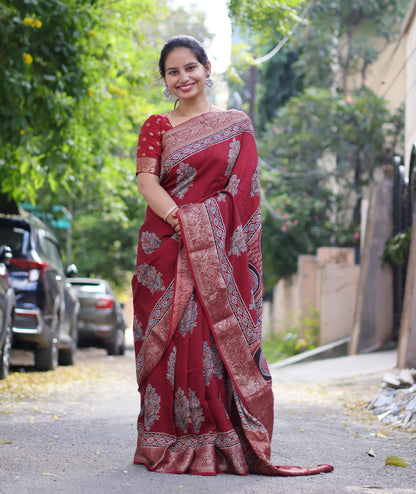 Ajrakh Dola Silk Saree