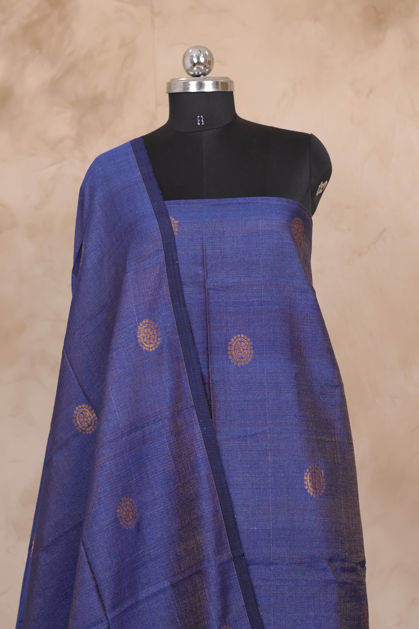 Blue Handwoven Jamdhani weaving Tissue Linen 2 piece suit sets | Looms & Tassels