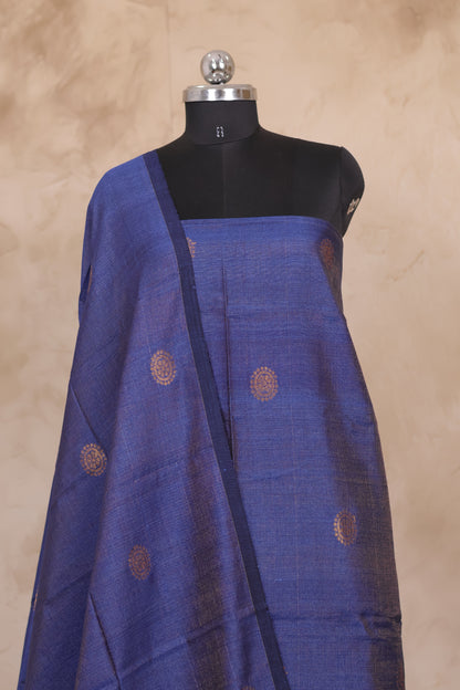 Blue Handwoven Jamdhani weaving Tissue Linen 2 piece suit sets | Looms & Tassels