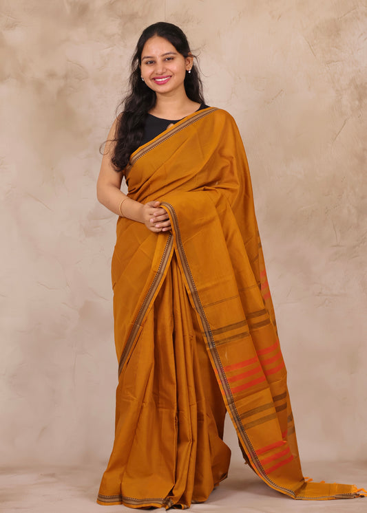Yellow Narayanpet Cotton Saree | Looms & Tassels