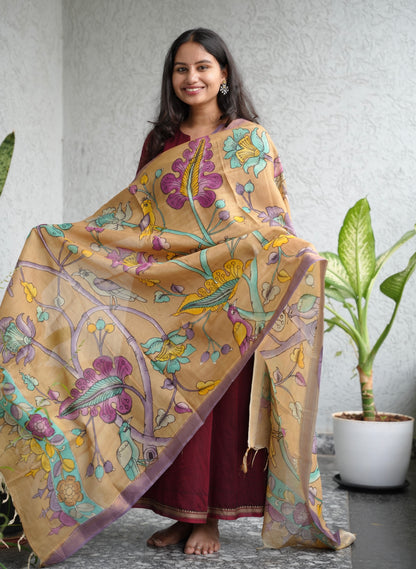 Pen Kalamkari Mangalagiri silk Dupatta