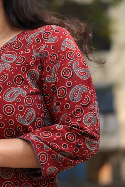 Maroon Ajrakh Hand Block Printed Kurti