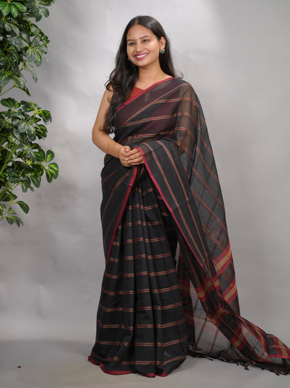 Black Narayanpet Cotton Saree | Looms & Tassels