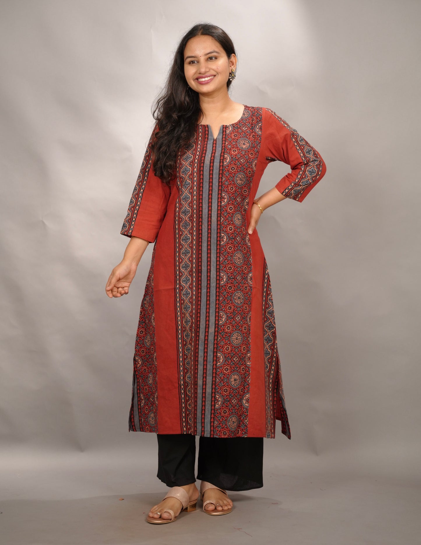 Red Ajrakh Pattern Hand Block printed Kurti | Looms & Tassels