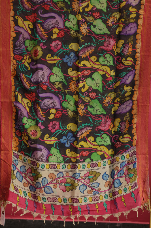 Grey Pen Kalamkari chennur silk duppata