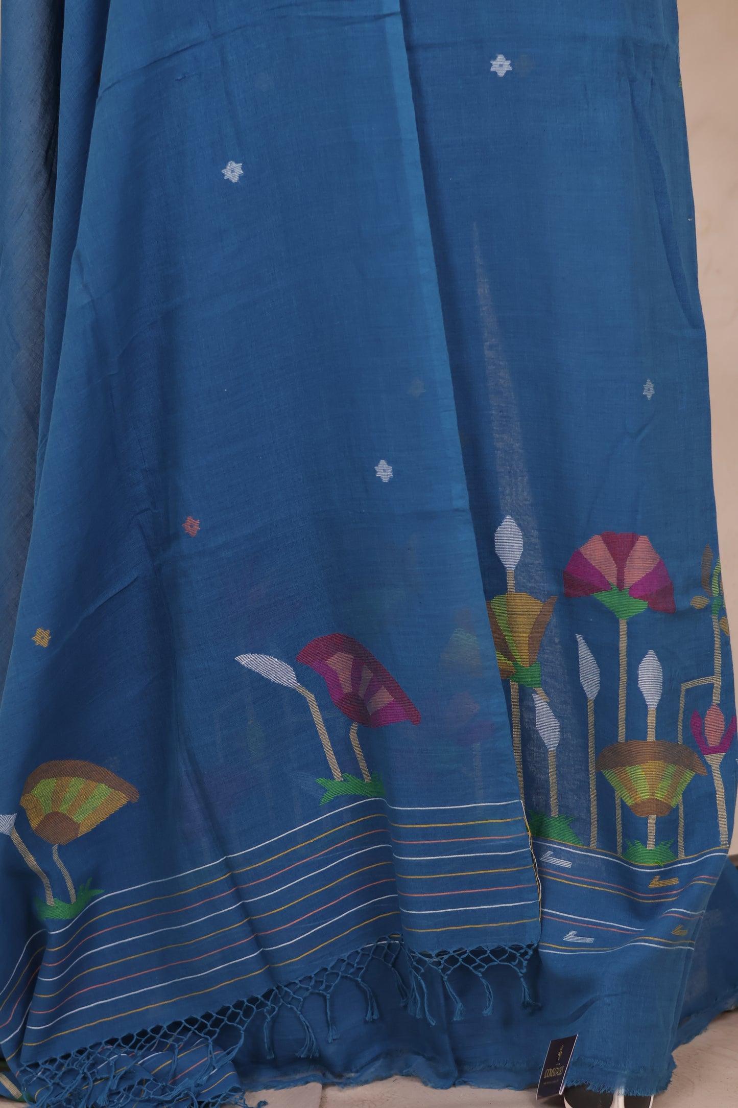 Blue Handwoven Jamdhani weaving pure Malai cotton 2 piece suit sets | Looms & Tassels
