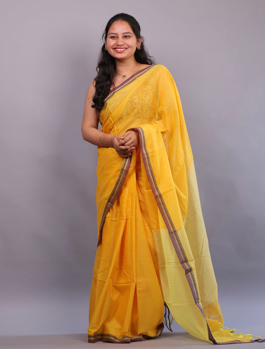 Yellow Narayanpet Cotton Saree | Looms & Tassels