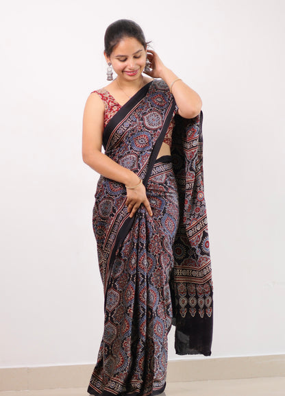 Ajrakh Modal Silk Saree