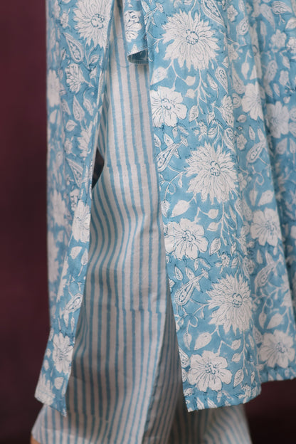Powder Blue Pure Mul Cotton Aline Kurta Set (Set of 2) | Looms & Tassels