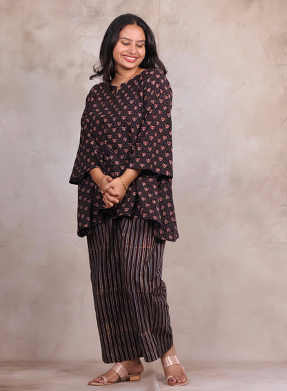 Black Ajrakh Handblock Printed Co-ord Set (Pure Cotton ) | Looms & Tassels