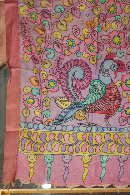 Lavender Pen Kalamkari chennur silk duppata
