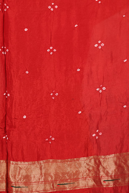 Red Handcrafted Bandhani Paithani Dola Silk Saree | Looms & Tassels
