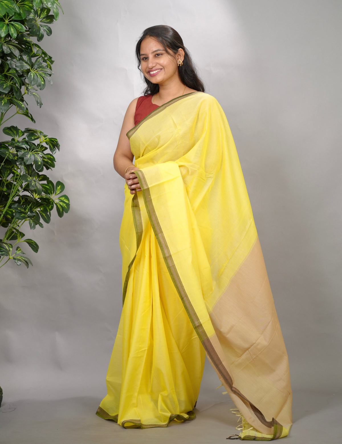 Yellow Narayanpet Cotton Saree | Looms & Tassels