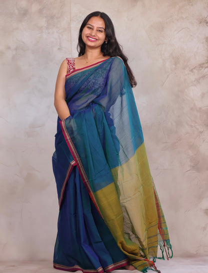 Rama Blue Narayanpet Cotton Saree | Looms & Tassels