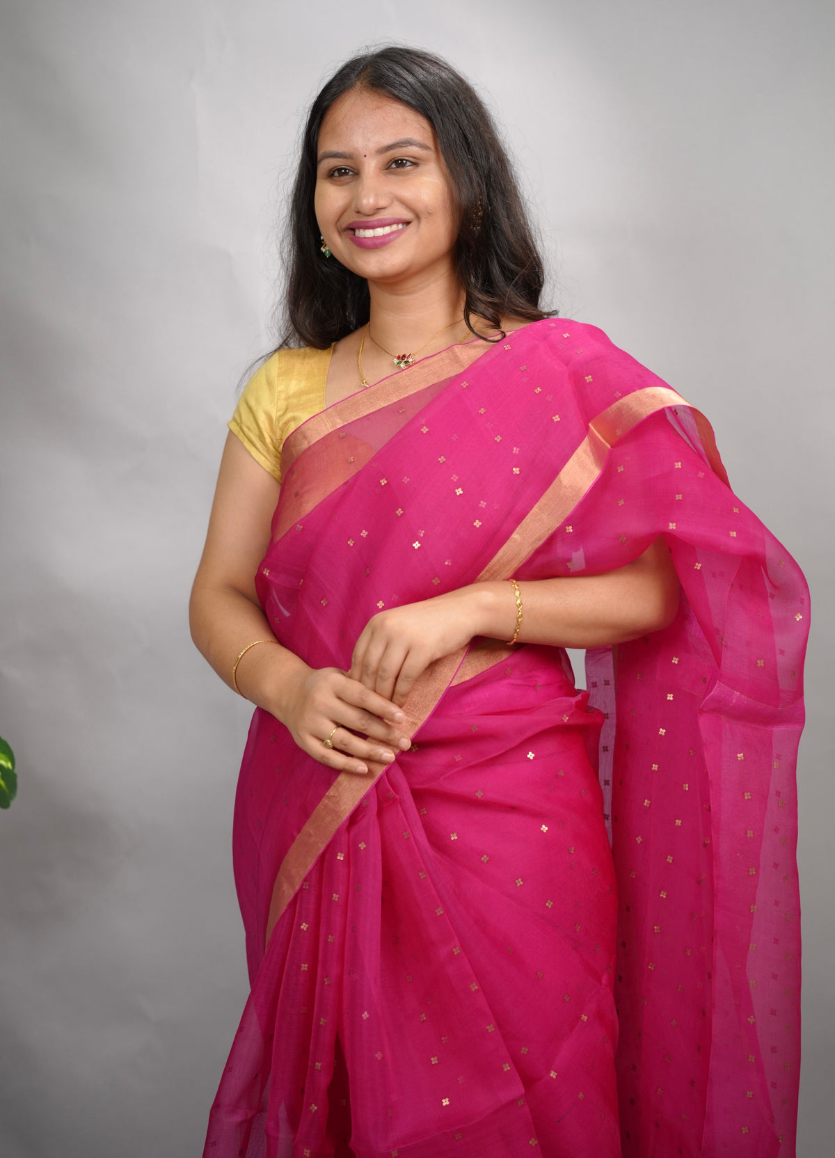 Pink Handwoven Muslin Silk Saree With Sequence Work | Looms & Tassels
