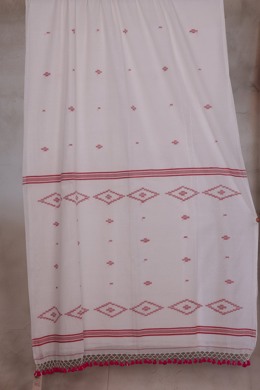 Handwoven Malai Cotton Saree with Butta Weaving | Looms & Tassels
