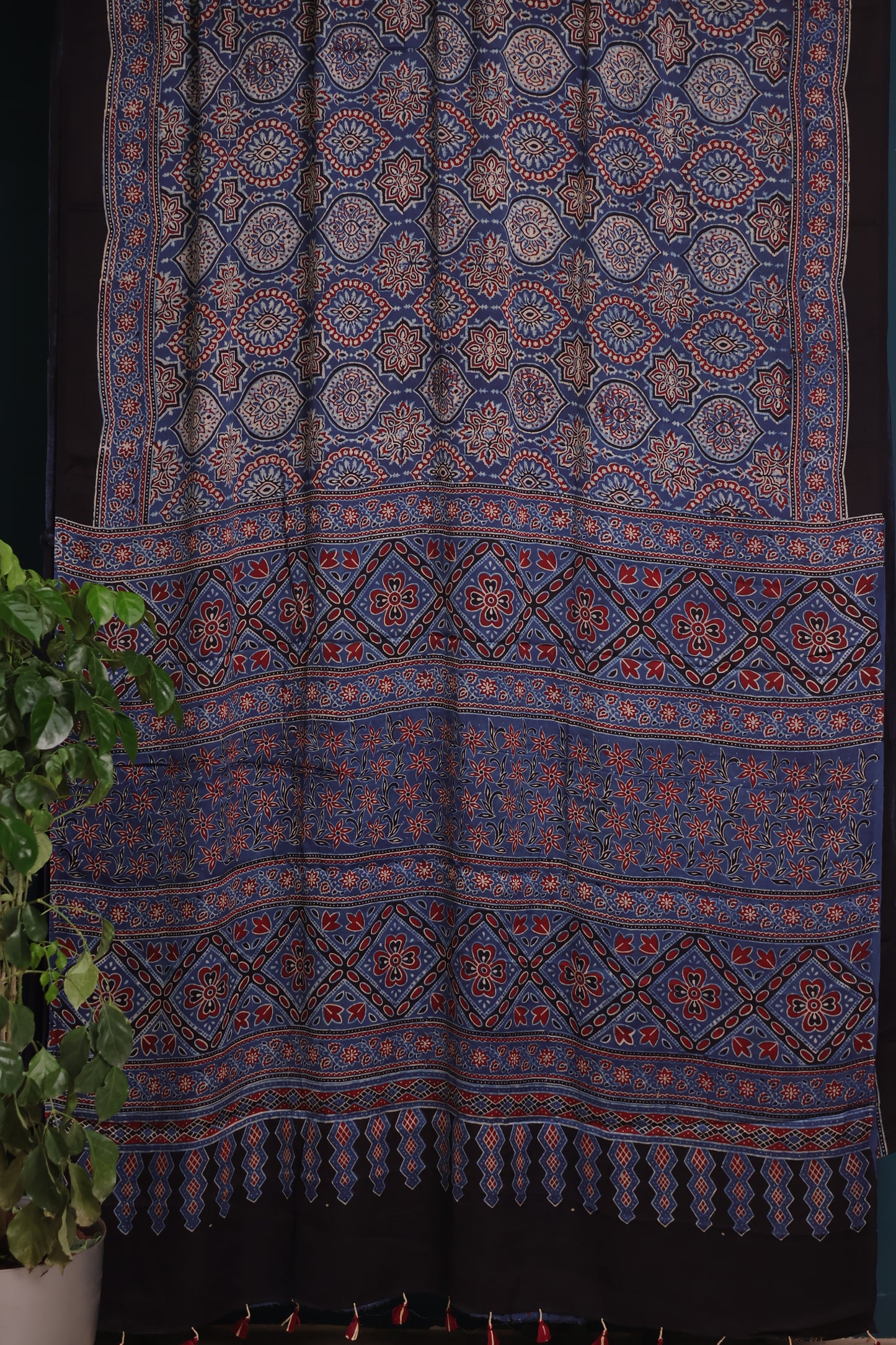 Indigo Ajrakh Modal Silk Saree