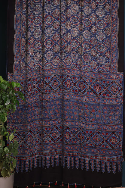 Indigo Ajrakh Modal Silk Saree