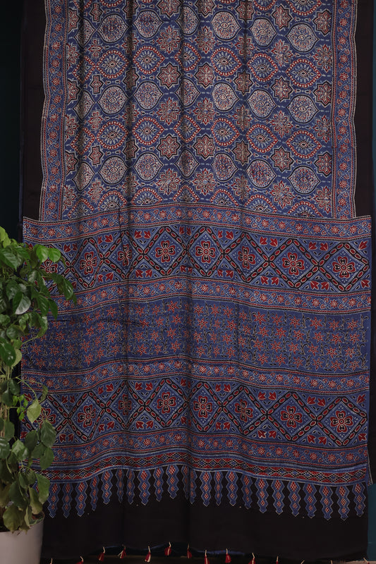 Indigo Ajrakh Modal Silk Saree