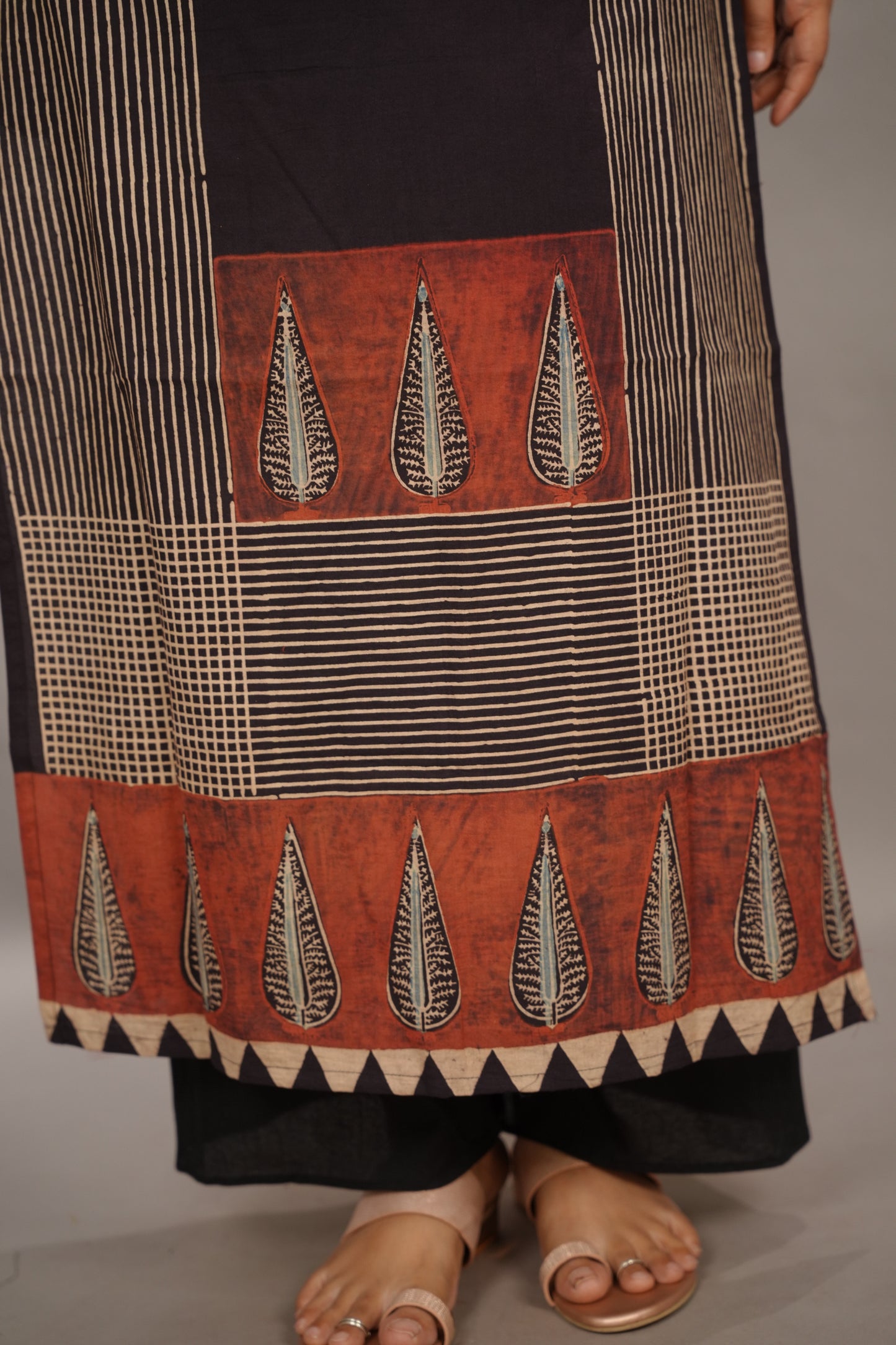 Black Ajrakh Pattern Hand Block printed Kurti | Looms & Tassels