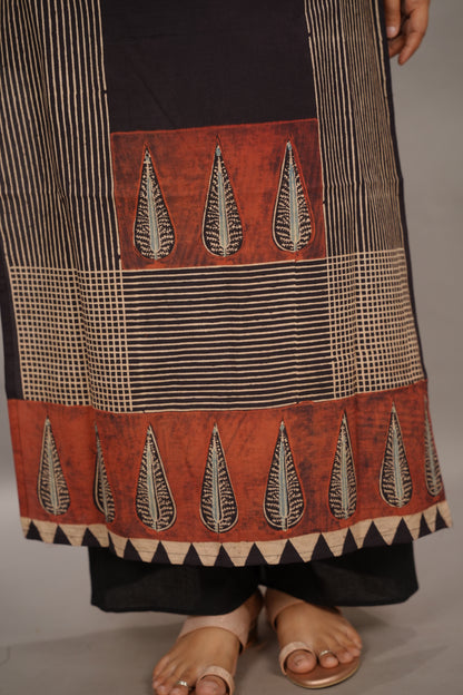 Black Ajrakh Pattern Hand Block printed Kurti | Looms & Tassels