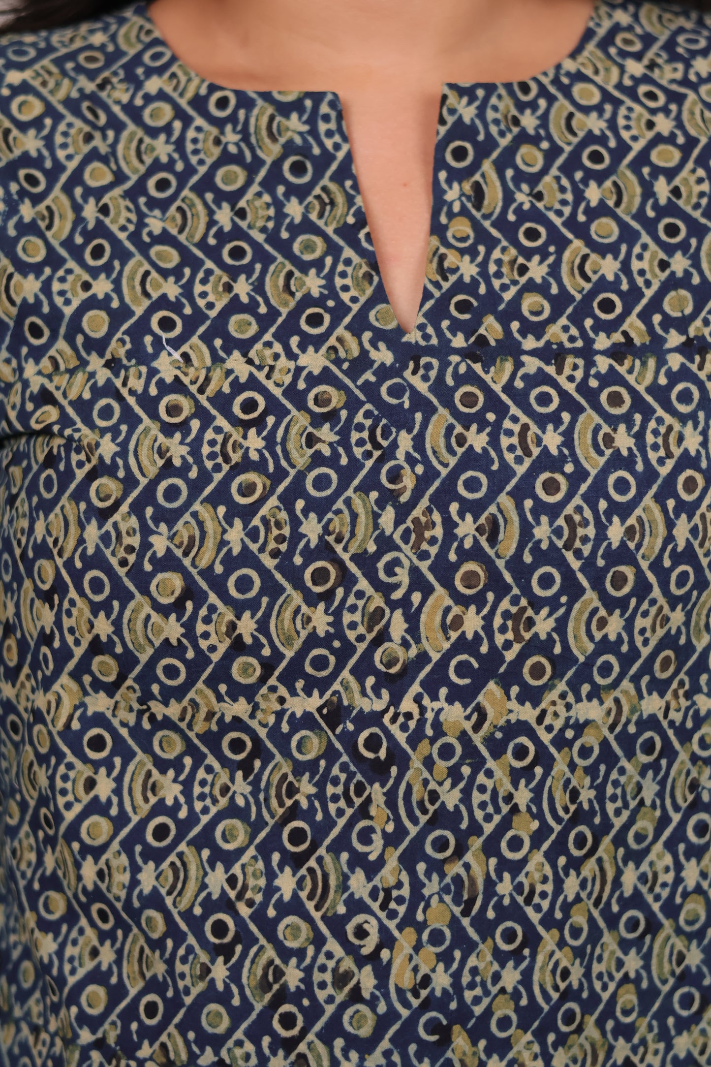 Indigo Ajrakh Hand Block Printed Kurti | Looms & Tassels