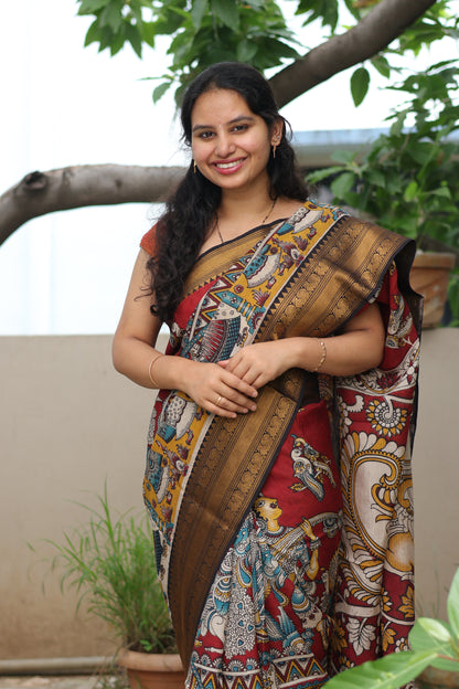 Kanchi border Kalamkari chennur silk saree