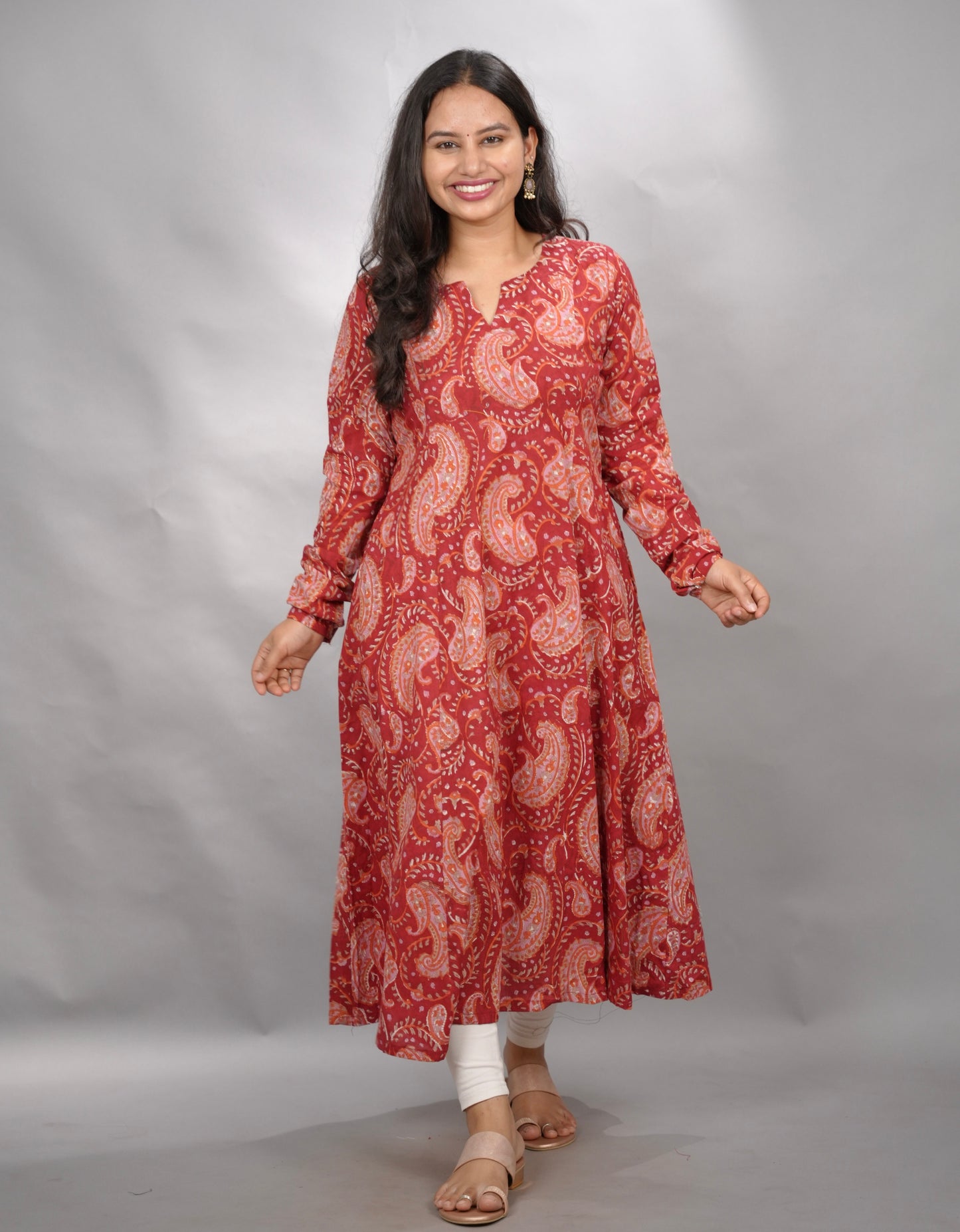 Maroon Pure Mul Cotton Kali Kurta  | Looms & Tassels