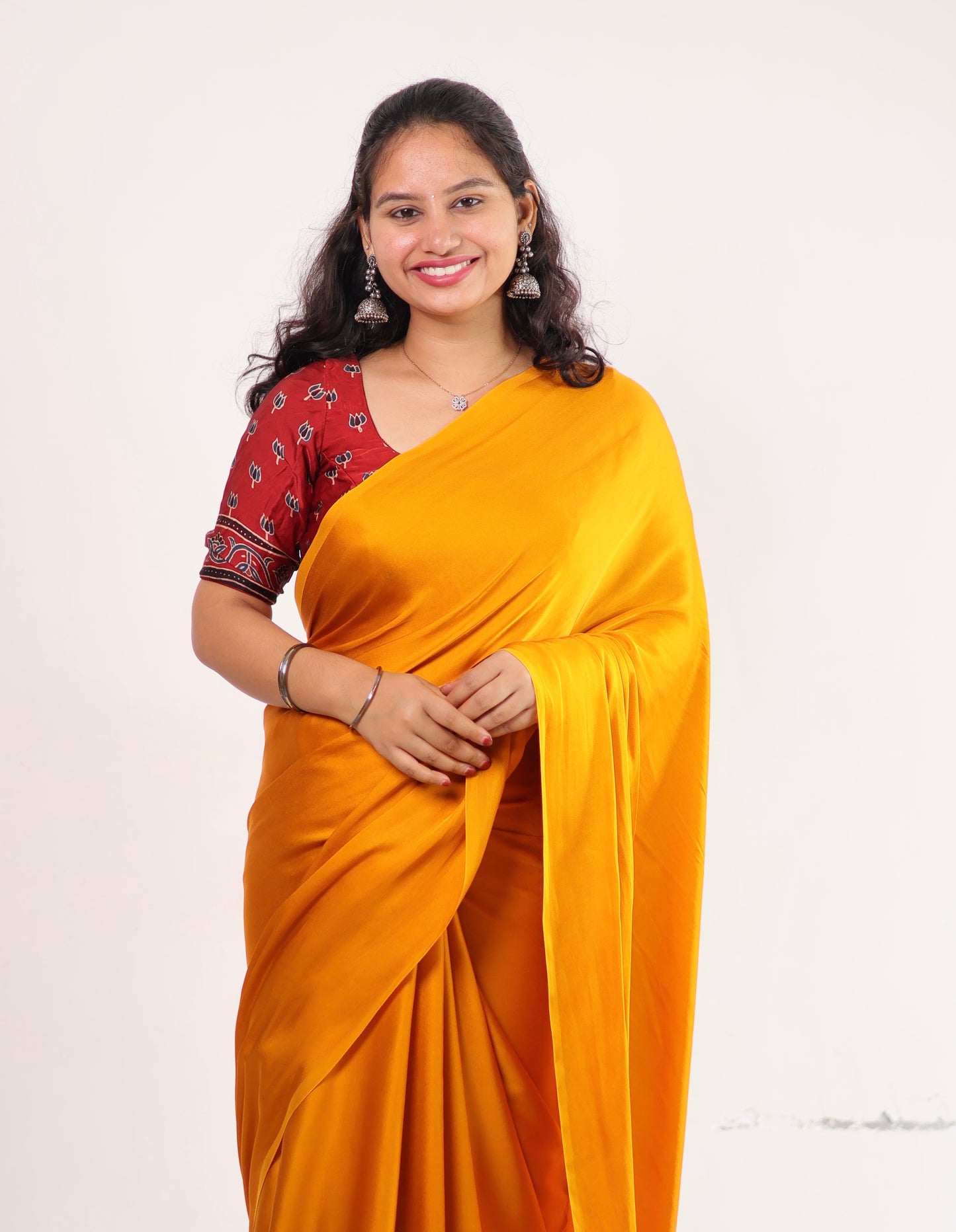 Mustard Plain Modal Silk Saree