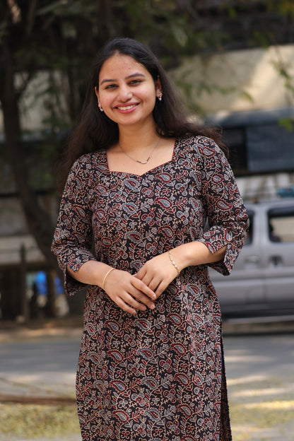 Black Ajrakh Hand Block Printed Kurti