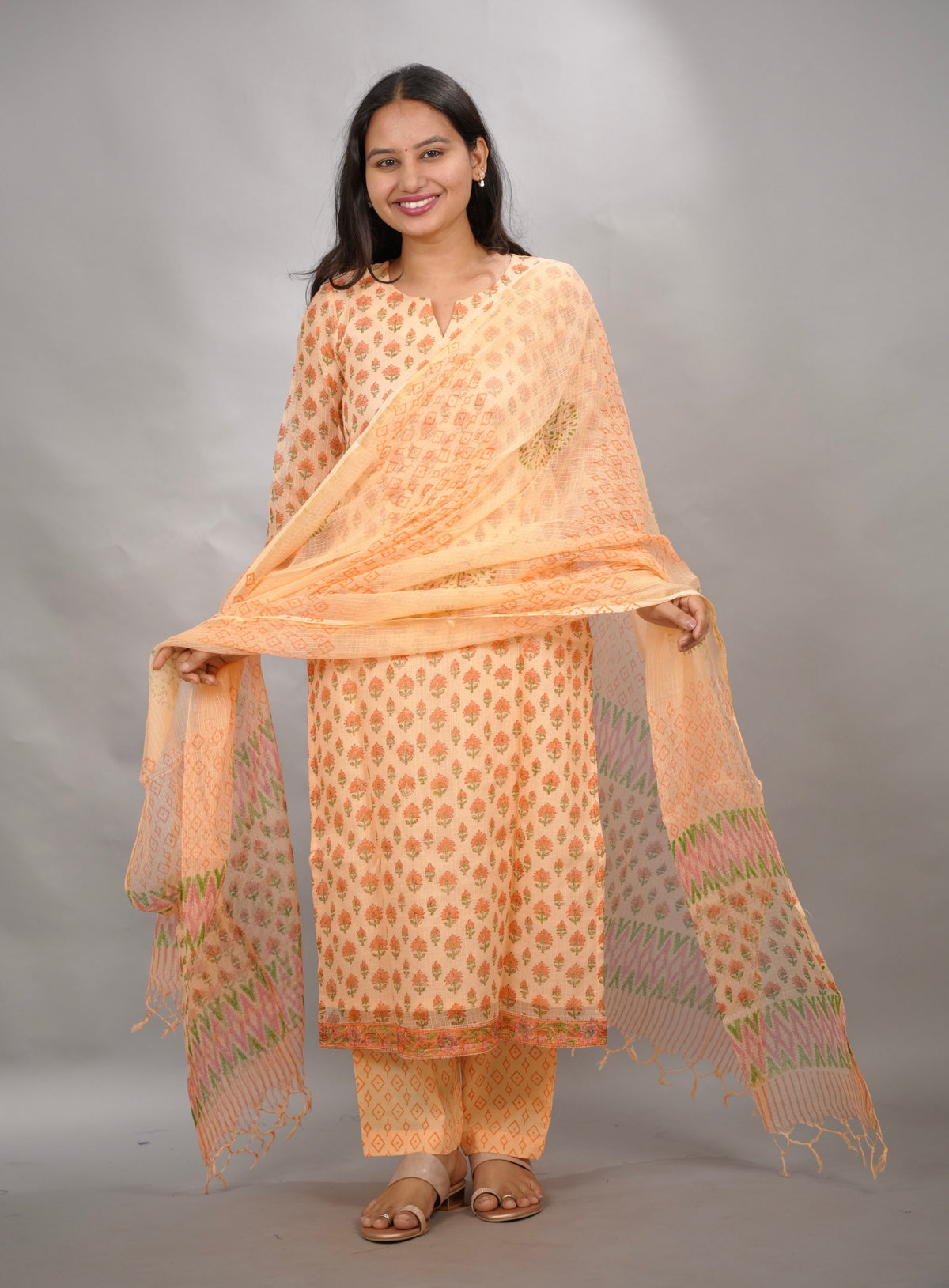 Handblock printed kota 3 piece suit (stitched)| Looms & Tassels