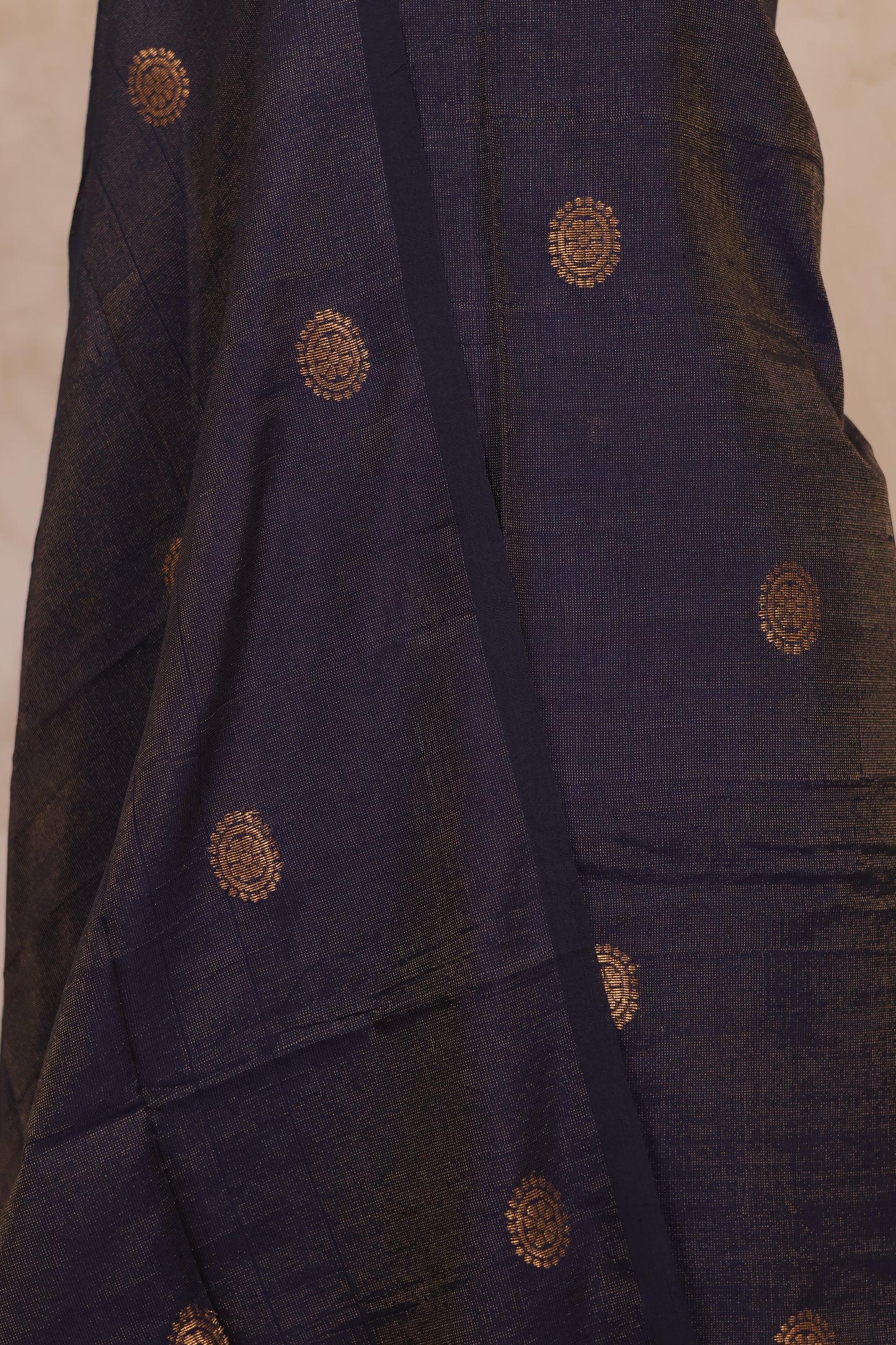 Navy Blue Handwoven Jamdhani weaving Tissue Linen 2 piece suit sets | Looms & Tassels