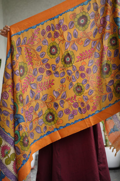 Pen Kalamkari chennur silk duppata