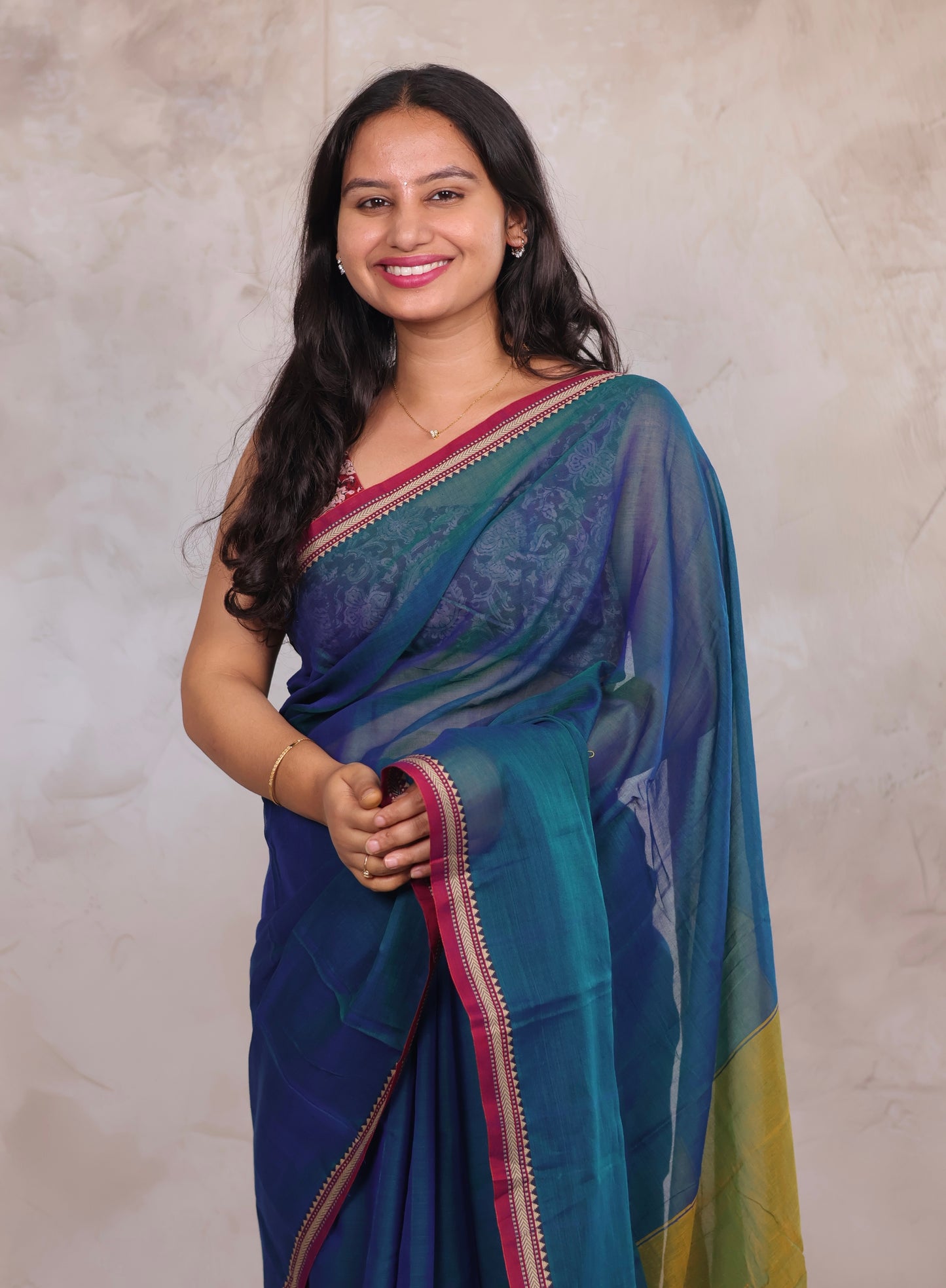 Rama Blue Narayanpet Cotton Saree | Looms & Tassels