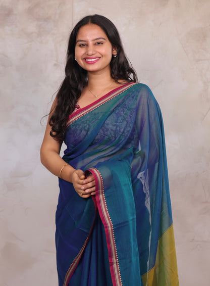 Rama Blue Narayanpet Cotton Saree | Looms & Tassels