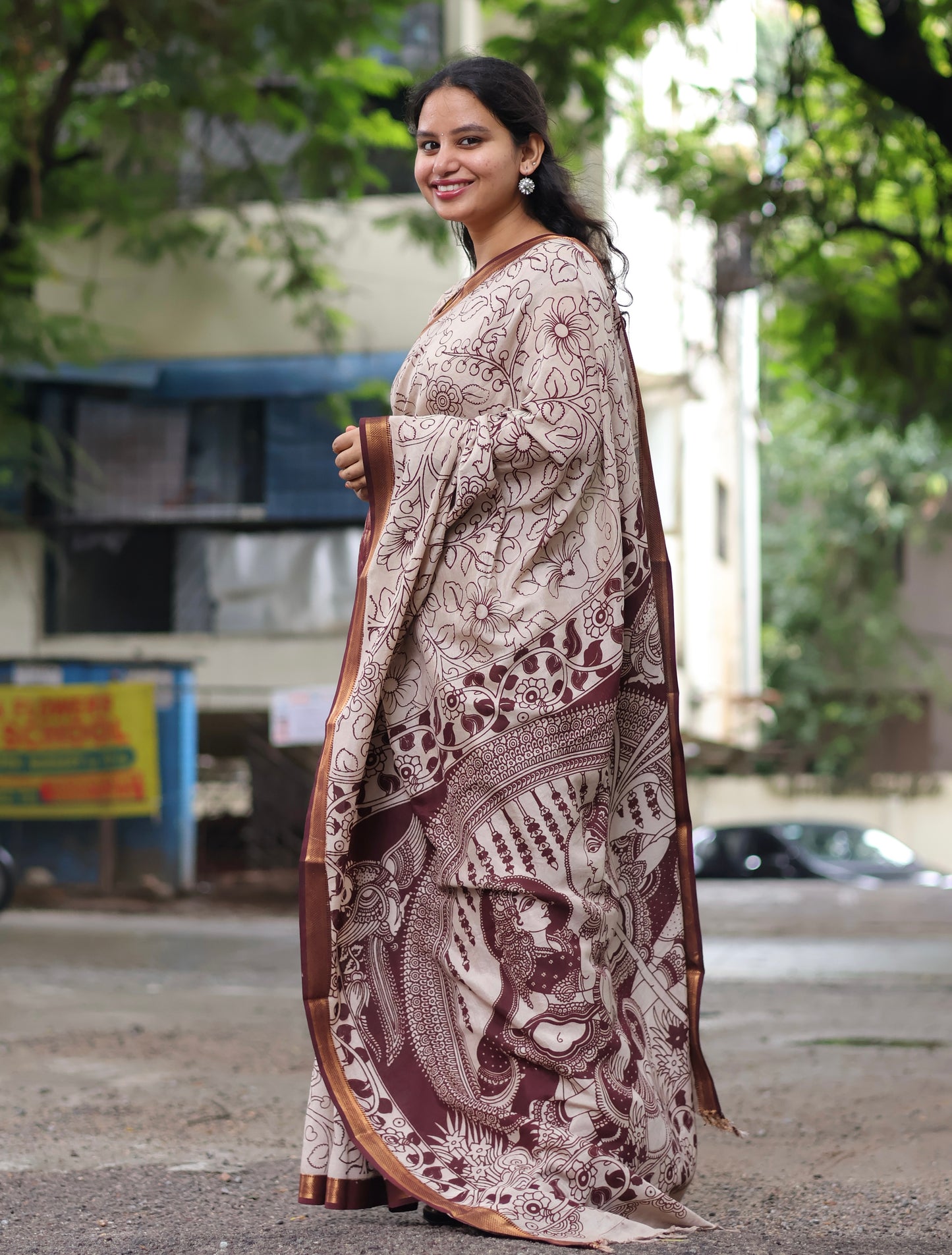Nizam Border Kalamkari Silk Sare