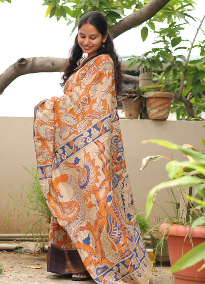 Kanchi border Kalamkari chennur silk saree