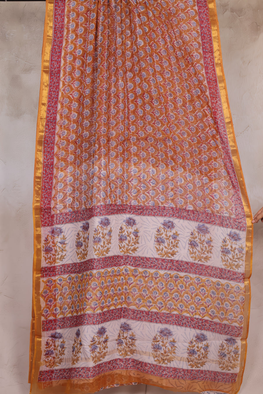 Pure Kota Doria Saree with Bagru Handblock Prints | Looms & Tassels