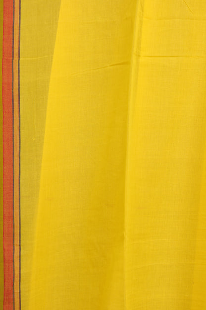 Yellow Pure Handwoven Malai Cotton Saree with Butta Weaving border