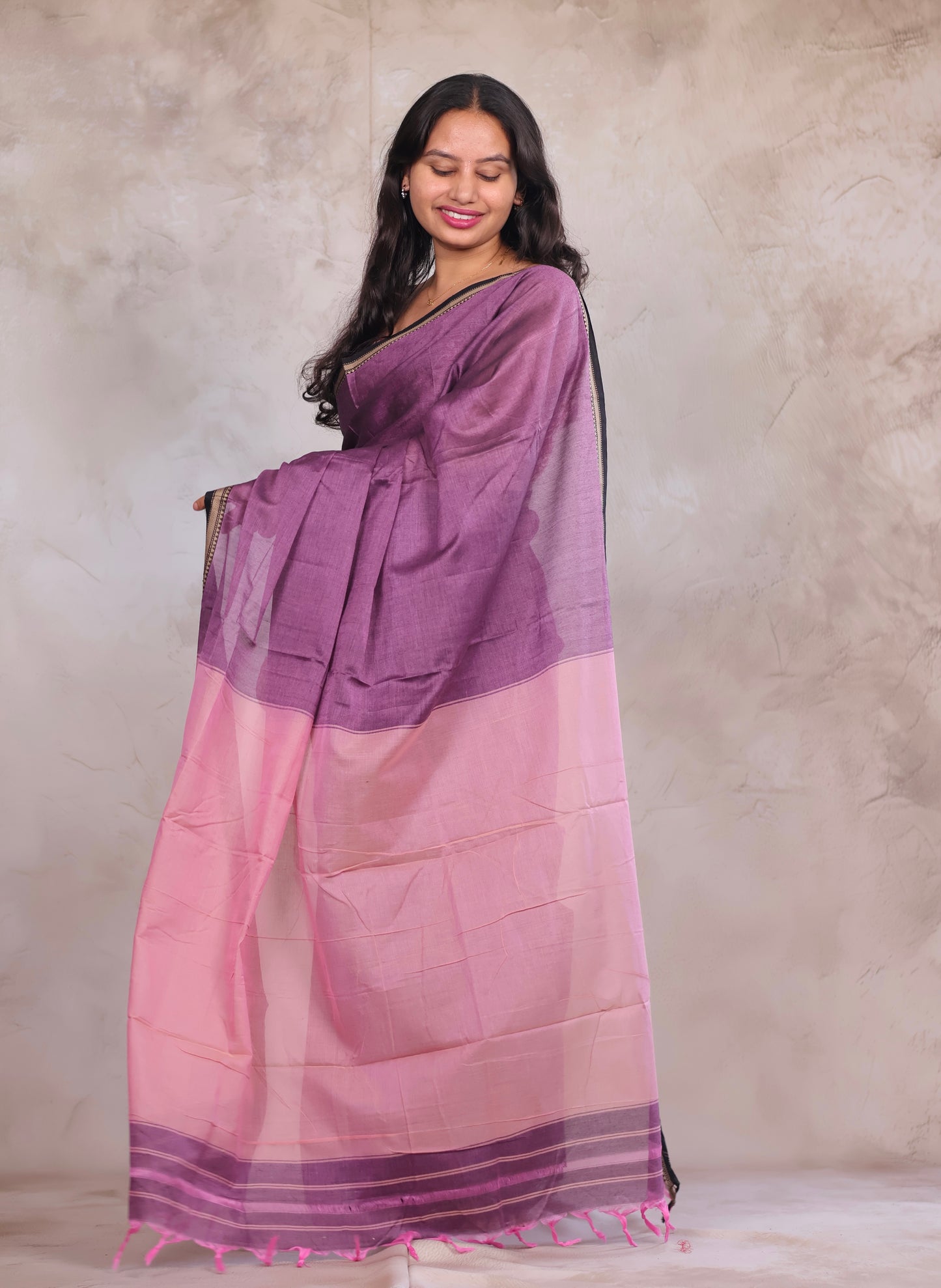 Lavender & Pink Narayanpet Cotton Saree | Looms & Tassels