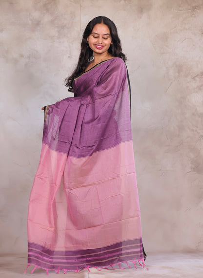 Lavender & Pink Narayanpet Cotton Saree | Looms & Tassels