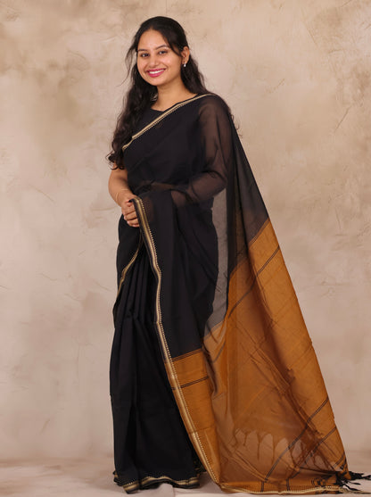 Black Narayanpet Cotton Saree | Looms & Tassels