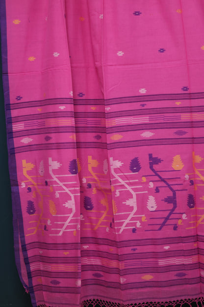 Pink Pure Handwoven Jamdhani Malai Cotton Saree
