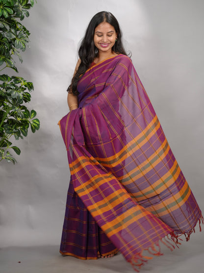 Magenta Narayanpet Cotton Saree | Looms & Tassels