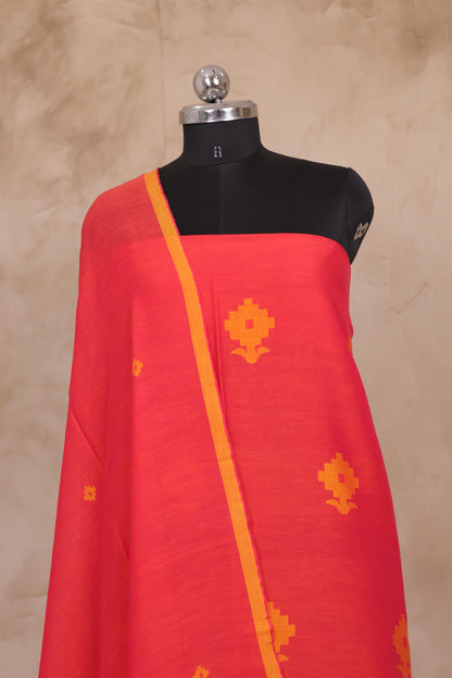 Pink Handwoven Jamdhani weaving pure Mercerised Malai cotton 2 piece suit sets | Looms & Tassels