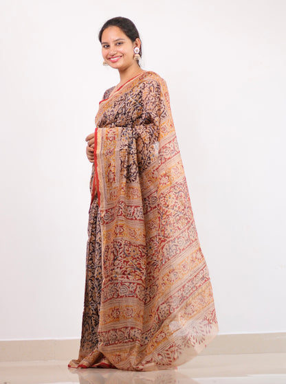 Hand block printed Chanderi Silk Saree