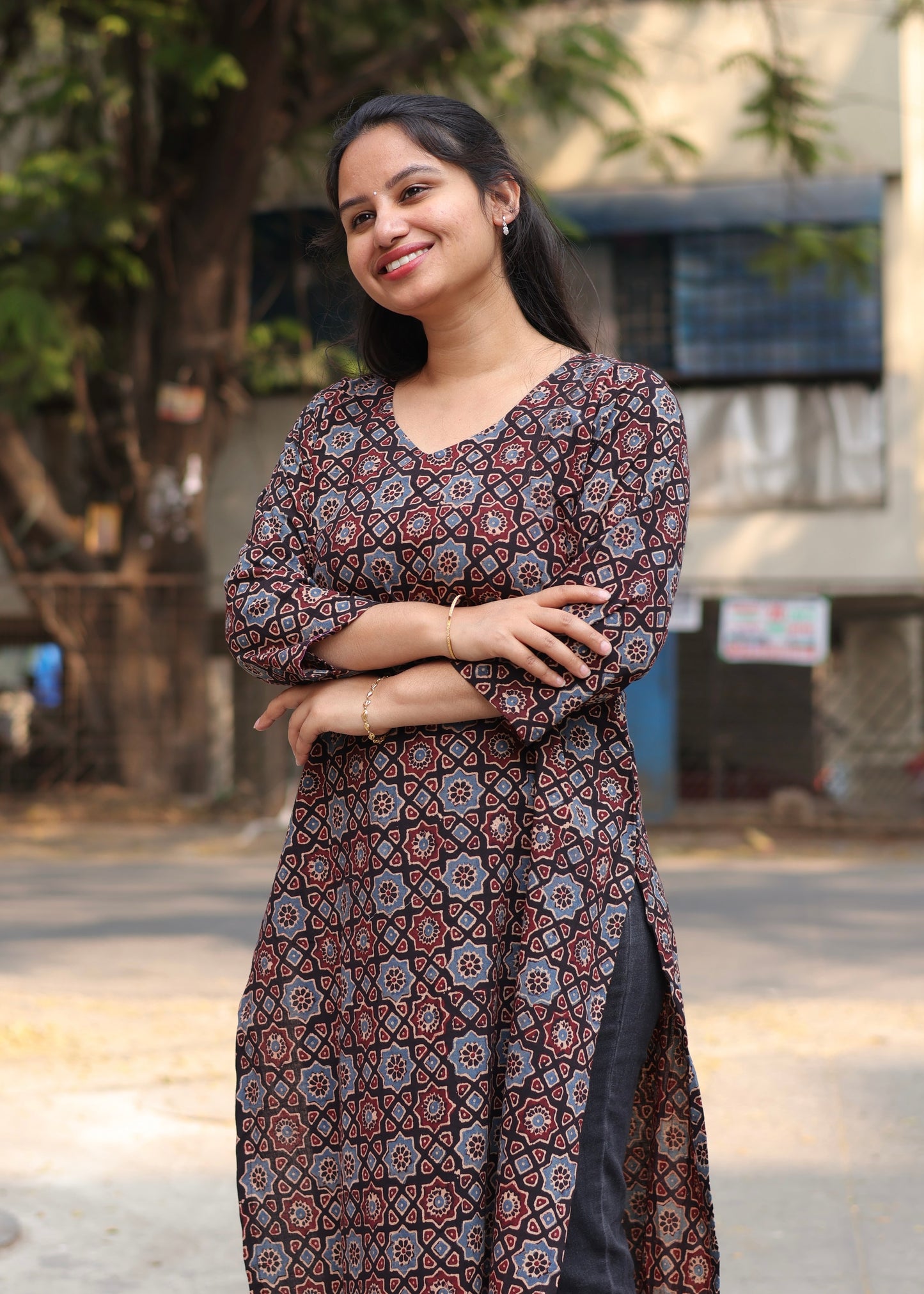 Ajrakh Hand Block Printed Kurti | Looms & Tassels